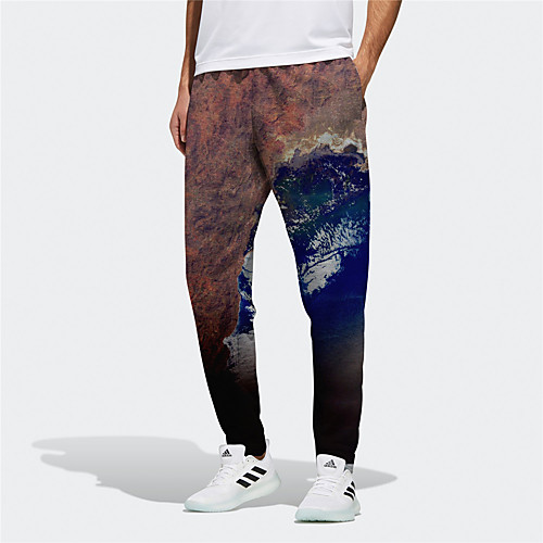 

Men's Casual / Sporty Breathable Sports Daily Fitness Jogger Trousers Pants Abstract Landscape Full Length Drawstring Elastic Waist Blue