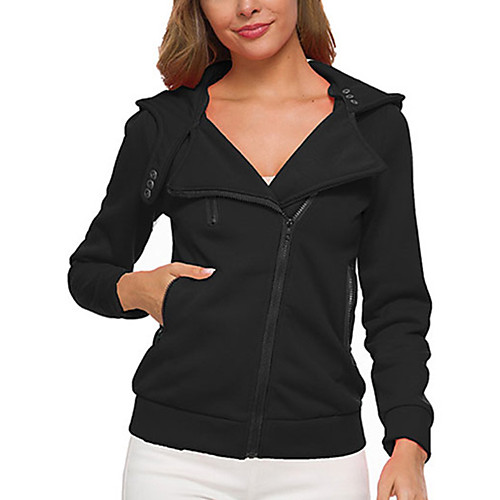 

womens casual slim fit oblique zipper hoodie high, 001-black, size small