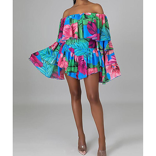 

Women's Casual 2021 Blue Yellow Romper Flower