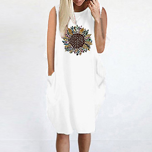 

Women's T Shirt Dress Tee Dress Knee Length Dress Blue Yellow Fuchsia Gray Green White Black Sleeveless Floral Summer Round Neck Casual Oversized 2021 S M L XL XXL 3XL 4XL 5XL