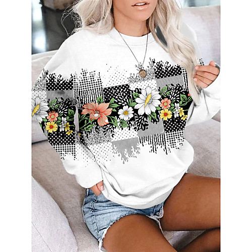 

Women's Sweatshirt Pullover Floral Graphic Print Daily Sports 3D Print Active Streetwear Hoodies Sweatshirts White