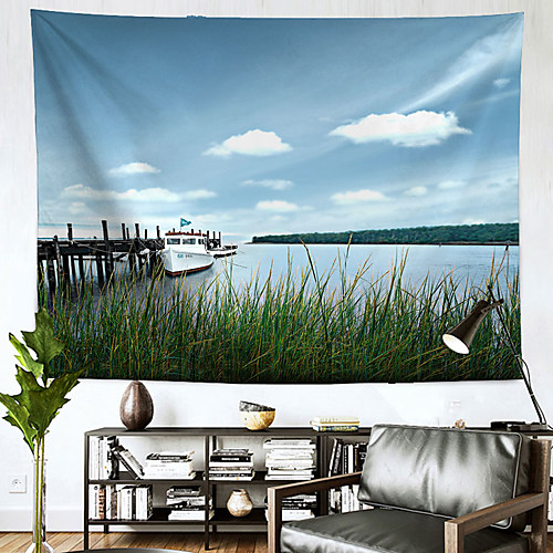 

Landscape Wall Tapestry Art Decor Blanket Curtain Hanging Home Bedroom Living Room Decoration Polyester Boat Grass Lake