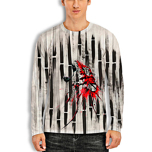 

Men's Unisex Tee T shirt Shirt 3D Print Striped Graphic Prints Print Long Sleeve Daily Tops Casual Designer Big and Tall Gray