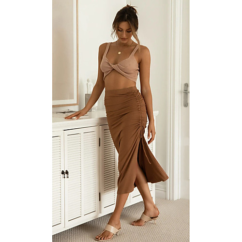 

Women's Date Weekend Basic Streetwear Maxi Skirts Solid Colored Split Ruched Drawstring Blue Blushing Pink Wine
