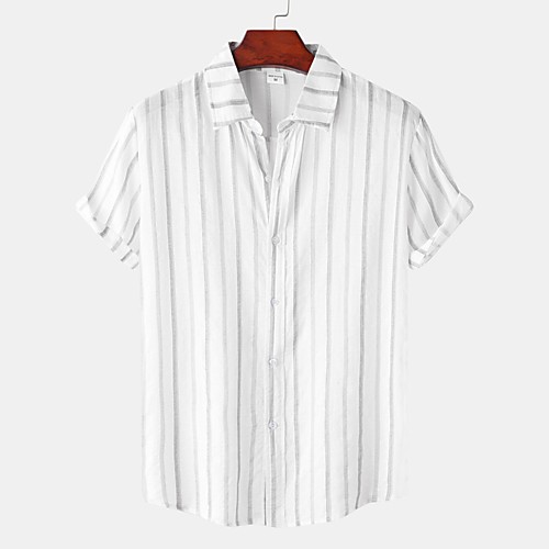 

Men's Shirt Striped Button-Down Short Sleeve Street Tops Cotton Casual Hawaiian Comfortable Gray