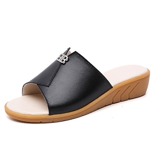 

Women's Slippers & Flip-Flops Wedge Heel Open Toe Daily PU Solid Colored White Black Beige