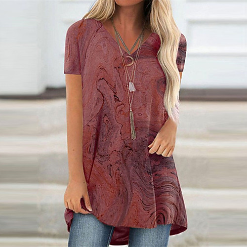 

Women's T Shirt Dress Tee Dress Short Mini Dress Blue Gray Khaki Green Red Short Sleeve Print Abstract Print Summer V Neck Casual 2021 S M L XL XXL 3XL 4XL
