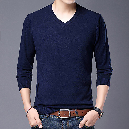 

Men's Stylish Vintage Style Knitted Solid Color Pullover Sweater Long Sleeve Sweater Cardigans V Neck Fall Winter Yellow Gray Green