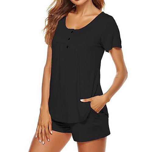 

Women's Loungewear Sets Pure Color Polyester Casual T shirt Shorts Street Causal Short Sleeve