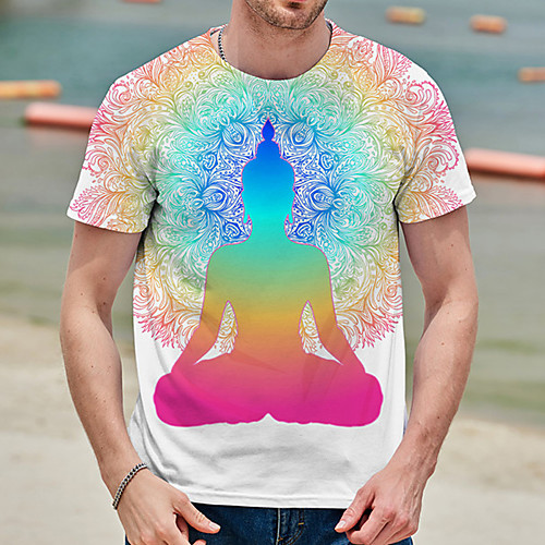 

Men's Unisex Tee T shirt Shirt 3D Print Graphic Prints Buddha Print Short Sleeve Daily Tops Casual Designer Big and Tall Rainbow