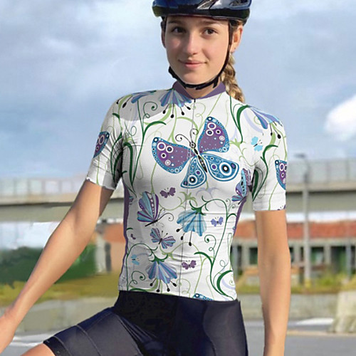 

21Grams Women's Short Sleeve Cycling Jersey Summer Spandex Polyester White Butterfly Floral Botanical Bike Jersey Top Mountain Bike MTB Road Bike Cycling Quick Dry Moisture Wicking Breathable Sports