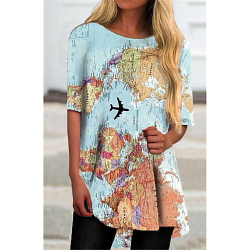 

Women's T Shirt Dress Tee Dress Short Mini Dress Blue Half Sleeve Letter Print Fall Summer Round Neck Casual 2021 S M L XL XXL 3XL