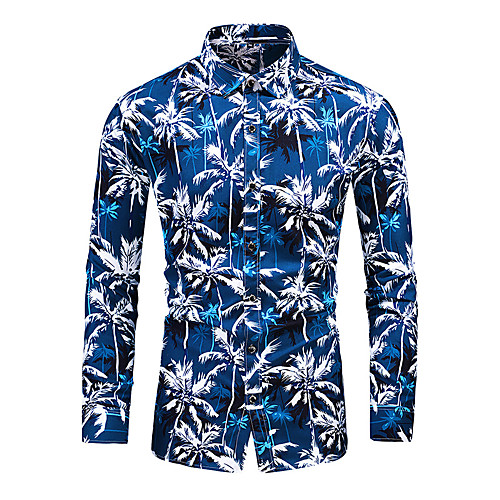 

Men's Shirt Other Prints Tree Plus Size Print Long Sleeve Casual Tops Simple Hawaiian Blue
