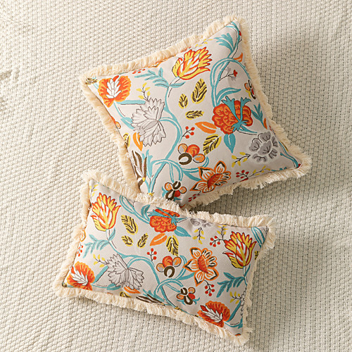 

Pillowcase Modern Simple Plant Flower Print Around Tassel Decoration Sofa Cushion Cover