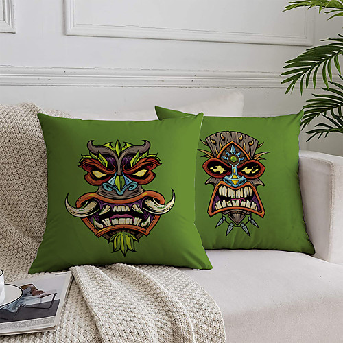 

African Tiki Double Side Cushion Cover 2PC Soft Decorative Square Throw Pillow Cover Cushion Case Pillowcase for Bedroom Livingroom Superior Quality Machine Washable Outdoor Cushion for Sofa Couch Bed Chair