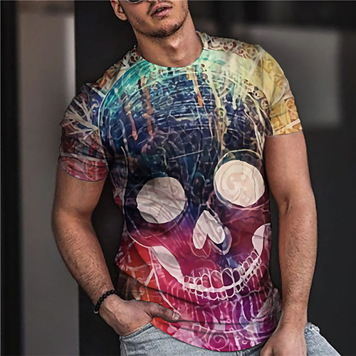 

Men's Unisex Tee T shirt Shirt 3D Print Graphic Prints Skull Print Short Sleeve Daily Tops Casual Designer Big and Tall Purple