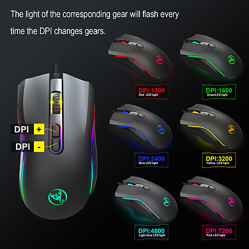 

A869RGB Wired USB Gaming Mouse / Ergonomic Mouse Led Breathing Light 7200 dpi 6 Adjustable DPI Levels 7 pcs Keys 7 Programmable Keys
