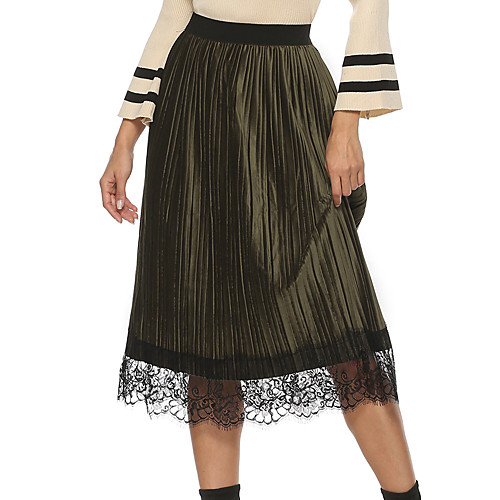 

Women's Vacation Casual / Daily Basic Streetwear Capris Skirts Solid Colored Pleated Lace Trims Gray Green Black