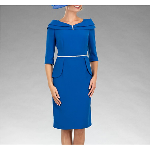 

Sheath / Column Mother of the Bride Dress Elegant V Neck Knee Length Stretch Fabric Half Sleeve with Sash / Ribbon 2021