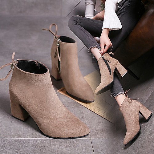 

Women's Boots Chunky Heel Round Toe Booties Ankle Boots PU Solid Colored Yellow Khaki Black