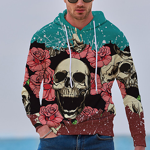 

Men's Pullover Hoodie Sweatshirt Graphic Prints Skull Flower Print Daily Sports 3D Print 3D Print Casual Hoodies Sweatshirts Blushing Pink