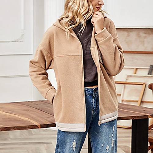 

Women's Coat Daily Fall Regular Coat Loose Basic Jacket Long Sleeve Solid Colored Patchwork Khaki