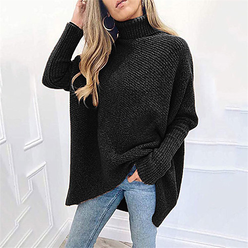 

Women's Stylish Knitted Solid Color Pullover Sweater Long Sleeve Sweater Cardigans Turtleneck Fall Winter Blue Yellow Wine