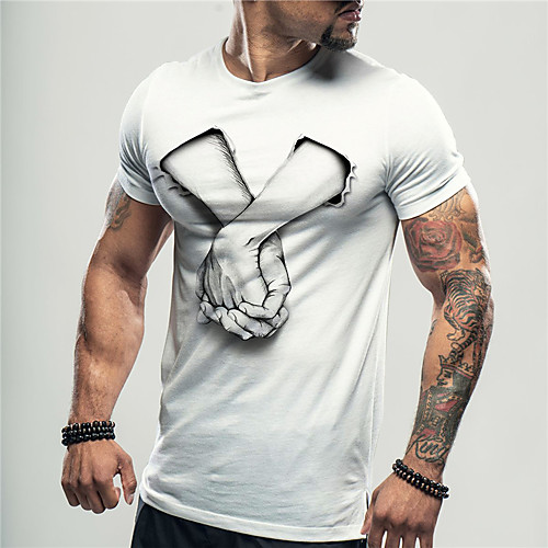 

Men's Unisex Tee T shirt Shirt Hot Stamping Graphic Prints Hand Print Short Sleeve Casual Tops Cotton Basic Designer Big and Tall White