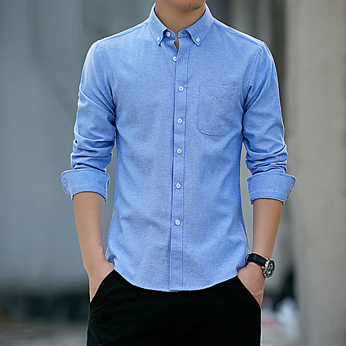

Men's Shirt Other Prints Solid Colored Solid Color Long Sleeve Casual Tops Cotton Basic Formal Casual Button Down Collar Blue Wine Gray / Work