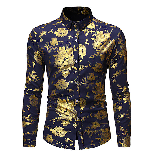 

Men's Shirt Other Prints Graphic Short Sleeve Street Tops Soft Breathable Beach Wine White Navy Blue / Long Sleeve