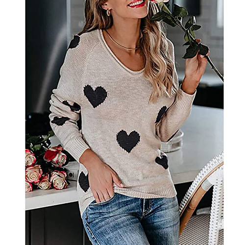 

Women's Active Heart Pullover Long Sleeve Sweater Cardigans U Neck White black Gray White