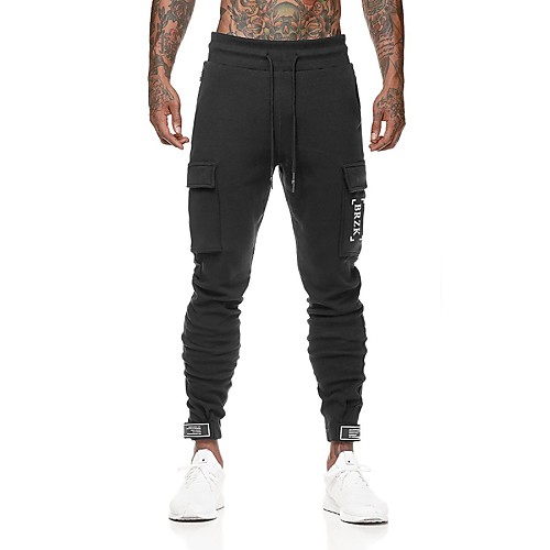 

Men's Athleisure Sports Outdoor Sports Casual Sports Pants Tactical Cargo Pants Letter Full Length Print Black Dark Gray