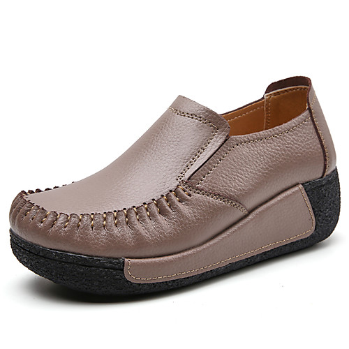 

Women's Loafers & Slip-Ons Wedge Heel Round Toe Booties Ankle Boots Daily Work Cowhide Solid Colored Gray Black Brown