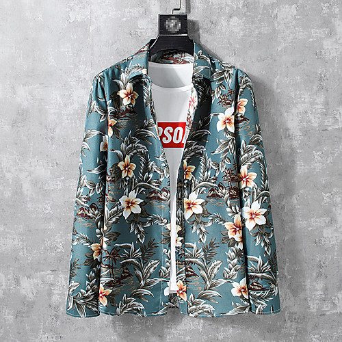 

Men's Shirt Other Prints Graphic Graphic Prints Plus Size Print Short Sleeve Casual Tops Chinoiserie Dark Green / Long Sleeve