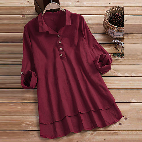 

Women's Plus Size Tops Tunic Shirt Plain Button Long Sleeve Shirt Collar Basic Fall Summer Red White Black Big Size L XL XXL 3XL