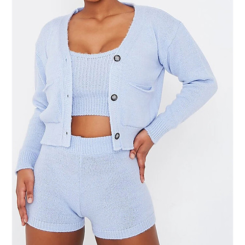 

Women's Casual Solid Color Cardigan Vest Sweater Long Sleeve Sleeveless Sweater Cardigans U Neck Fall Summer Blue coat Pink jacket Pink tank top shorts