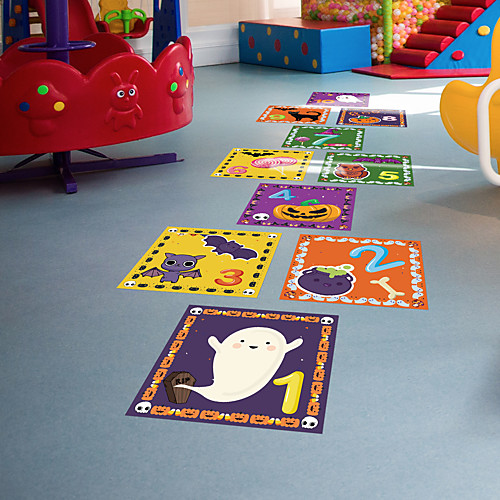 

Children's Cartoon Pattern Hopscotch Ground Stickers Kindergarten Early Education Interactive Decoration Weird Halloween Jump Grid Ground Decoration Stickers