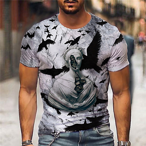 

Men's Unisex Tee T shirt Shirt 3D Print Graphic Prints Statue Print Short Sleeve Daily Tops Casual Designer Big and Tall Gray