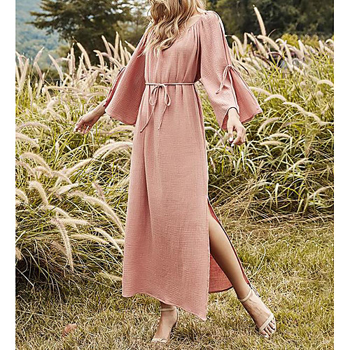 

Women's Swing Dress Maxi long Dress lotus root starch Long Sleeve Solid Color Spring Summer Casual 2021 S M L XL / Cotton