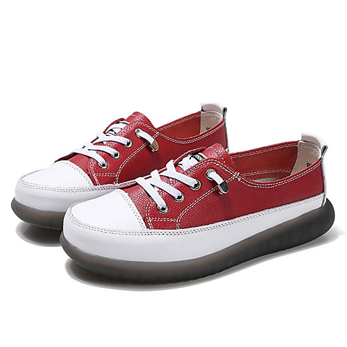 

Women's Sneakers Flat Heel Round Toe Booties Ankle Boots Daily Work Cowhide Solid Colored Red Gray White