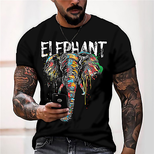 

Men's Unisex Tee T shirt Shirt 3D Print Graphic Prints Elephant Print Short Sleeve Daily Tops Casual Designer Big and Tall Black