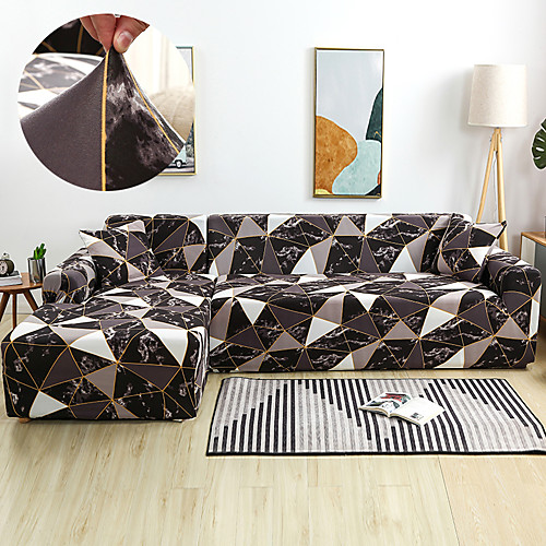 

Dazzling Gold Line Sofa Cover 1-Piece Couch Cover Fit for 1-4 Seater L-shape Couch Soft Stretch Slipcover Spandex Jacquard Fabric Easy to Install(1 Free Cushion Cover)