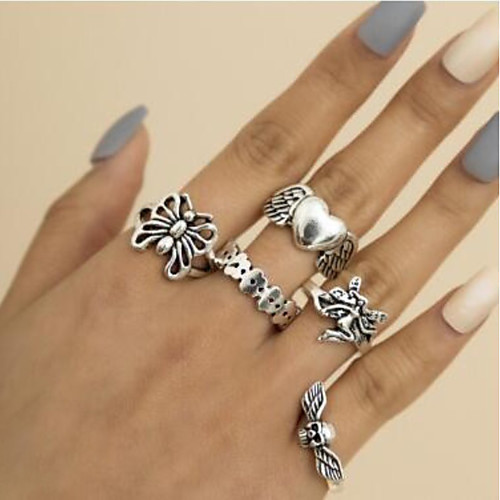

Ring Set Cut Out Skull Wings Heart Rustic / Lodge Vintage Punk European Earrings Jewelry Silver For Christmas Halloween Street Gift Festival