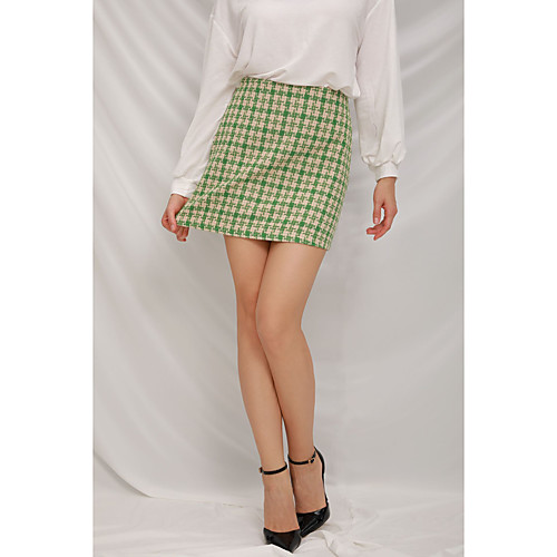 

Women's Casual / Daily Weekend Basic Streetwear Short Skirts Plaid Checkered Print Blue Blushing Pink Green