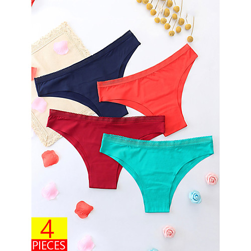 

Women's Basic Brief Micro-elastic Low Waist 4 Pieces Multi color One-Size