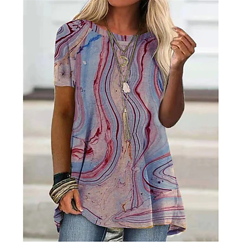 

Women's 3D Printed T shirt Color Gradient Round Neck Basic Tops Blue Purple Khaki