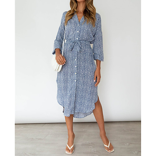 

Women's A Line Dress Midi Dress Green Orange Dark Blue 3/4 Length Sleeve Leopard Spring Summer Casual 2021 S M L XL
