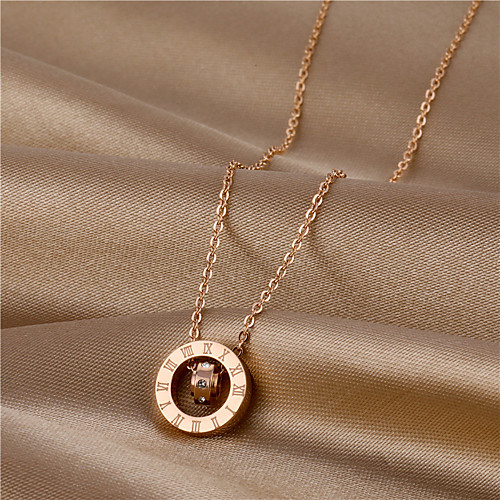 

Female Korean Rose Gold Titanium Steel Clavicle Chain Live Jewelry Roman Digital Ring Necklace