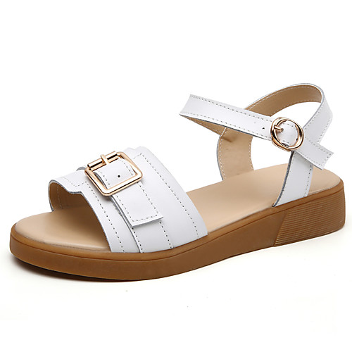 

Women's Sandals Flat Heel Open Toe Booties Ankle Boots Daily Work Cowhide Button Solid Colored White Black Beige