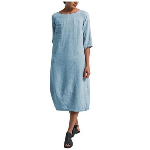 

Women's Loose Midi Dress Light Blue Blue Purple Yellow Grey Green Black Red Dark Blue 3/4 Length Sleeve Solid Color Classic Style Spring Summer Round Neck Basic Casual 2021 S M L XL XXL XXXL